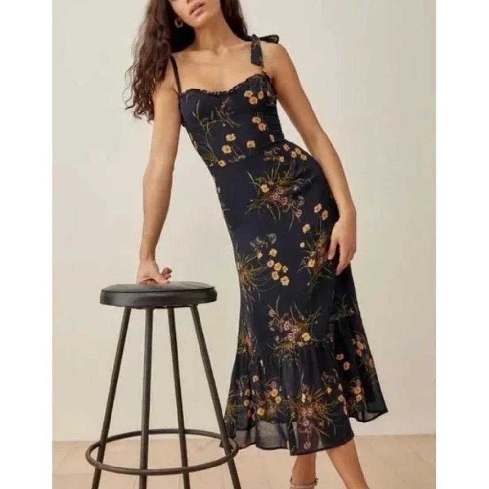 Reformation Black Floral Midi Dress